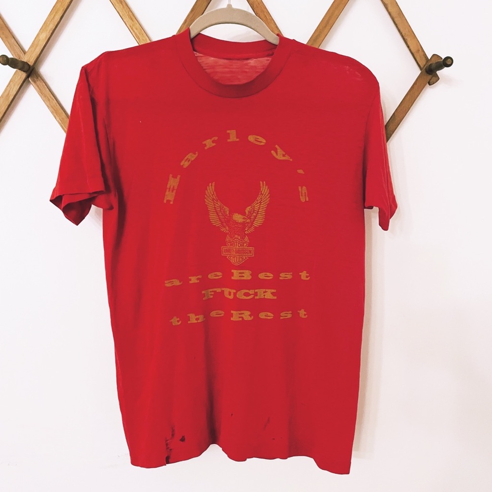 Vintage Authentic 1970s/1980s Harley Tshirt Worn & Threadbare L